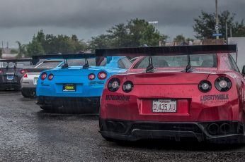 Red car wallpaper, Nissan GT-R R35, Japanese cars, rain, Liberty Walk, mode of transportation