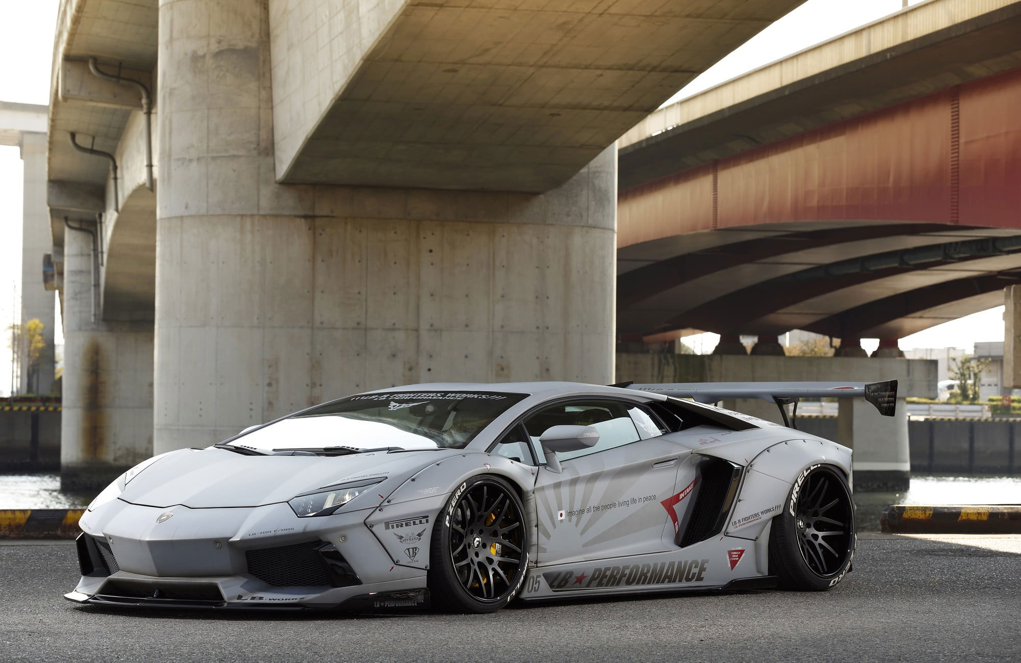 Gray sports car wallpaper, Lamborghini, Lamborghini Aventador, widebody