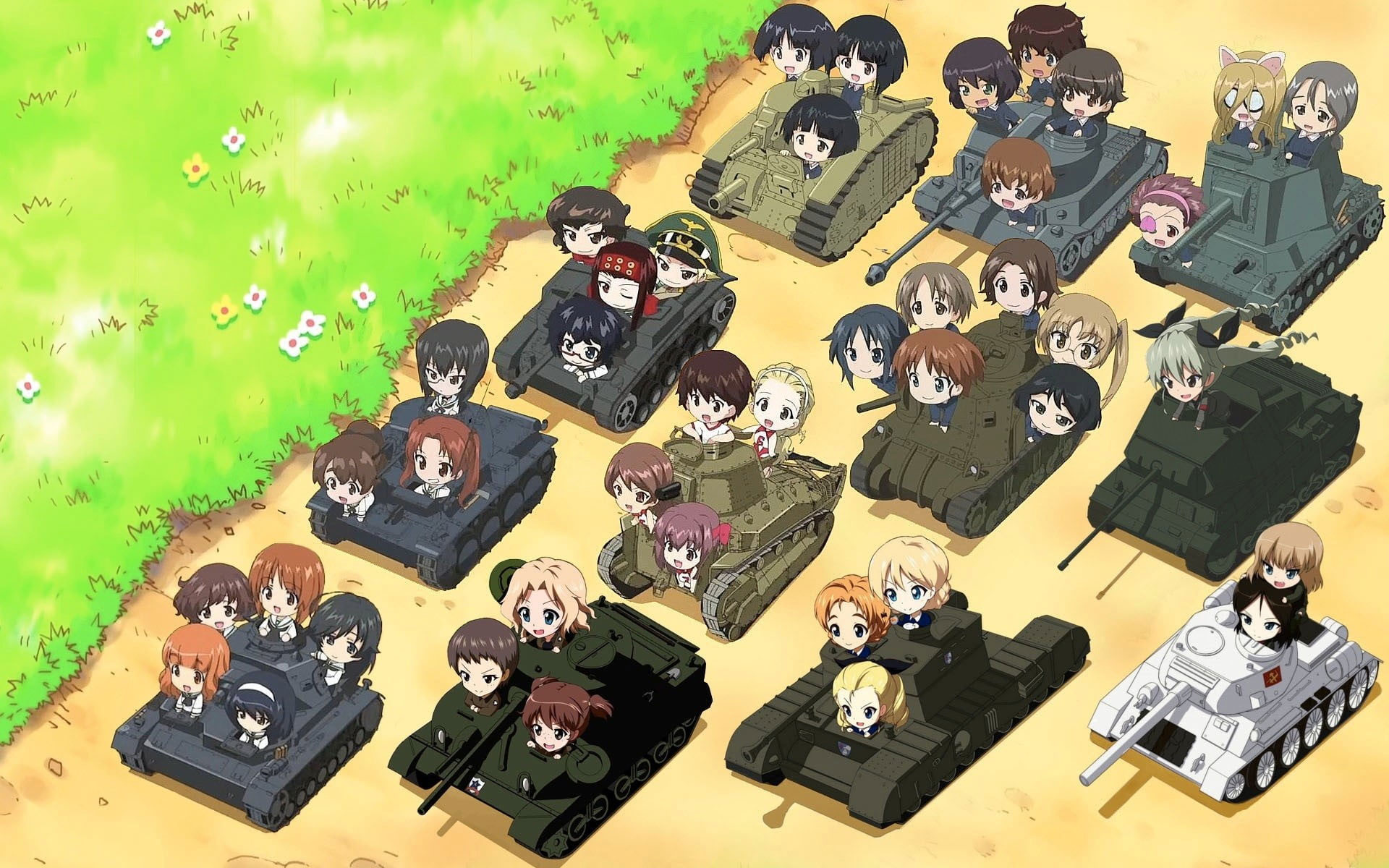 Battletanks anime wallpape, Girls und Panzer, chibi, high angle view