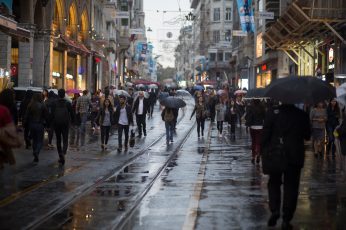 People on street wallpaper, crowd, walking, city, men, women, rainy, umbrella