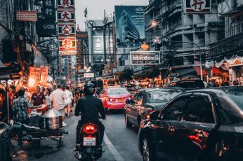 Crowded Street wallpaper, Cars Passing By, Bangkok, buildings, chinatown