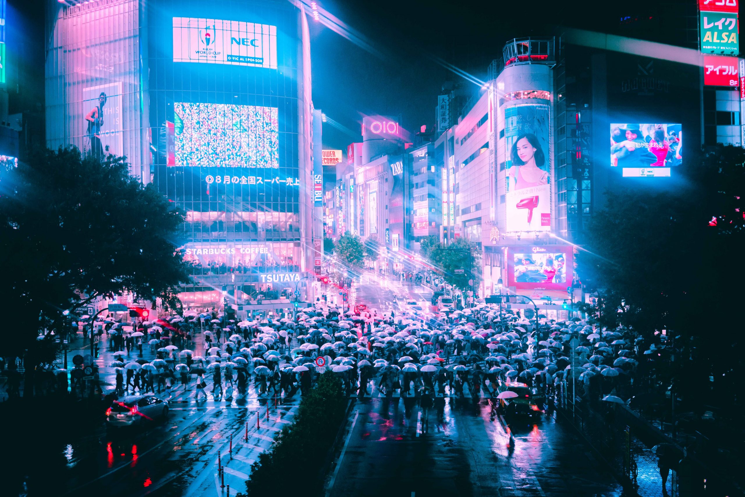 Neon wallpaper, rain, japan, night, urban, tokyo, cyberpunk