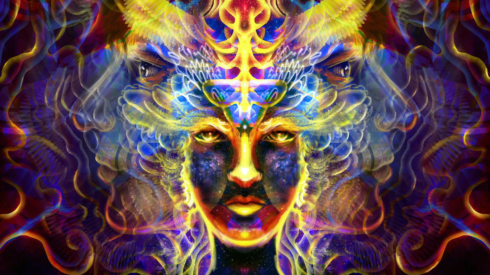 Trippy wallpaper, psychedelic, colorful, fractal, front view, portrait