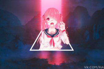 Anime wallpaper, anime girls, glitch art, picture-in-picture, front view