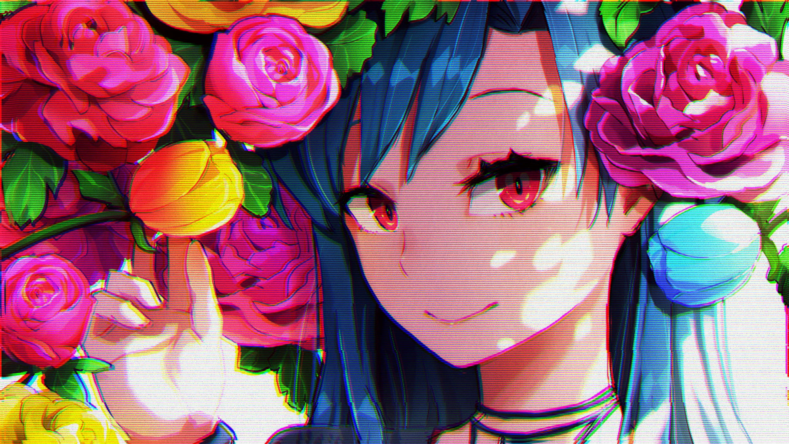 Female Anime Character Wallpaper, Anime Girls, Red Eyes, Glitch Art