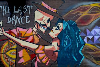 The Last Dance skeleton and woman dancing painting, street art wallpaper