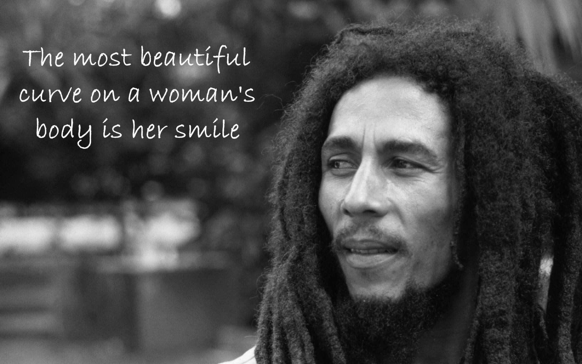 Bob Marley wallpaper with text overlay, quote, monochrome, dreadlocks, musician