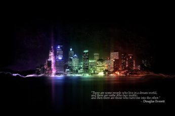 New York skyline at night wallpaper, quote, cityscape, digital art, typography