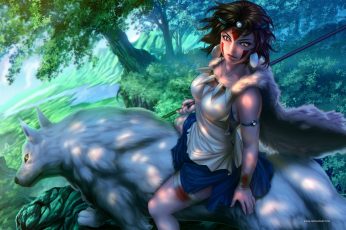 Princess Mononoke wallpaper, anime, fantasy art, anime girls, Studio Ghibli