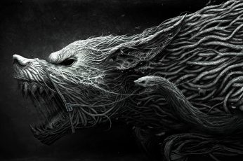Black and gray beast digital wallpaper, fantasy art, wolf, digital art
