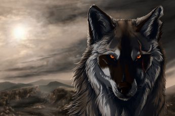 Brown and white wolf illustration wallpaper