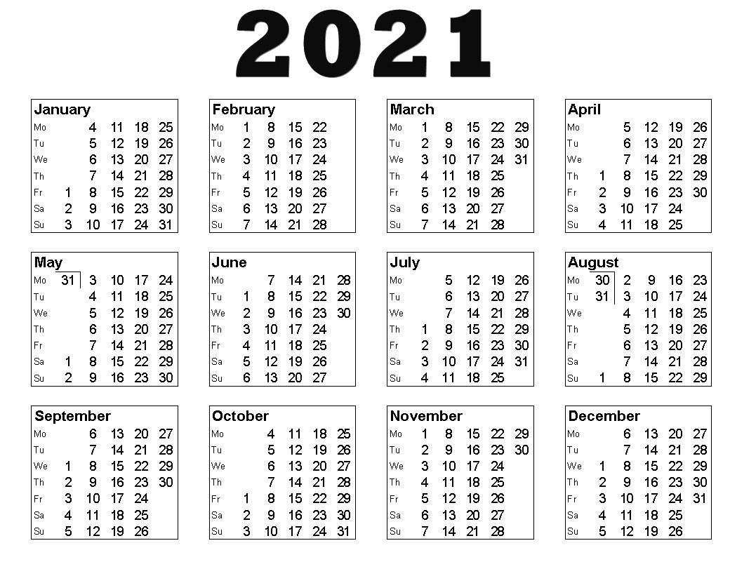 2021 calendar wallpaper black and white