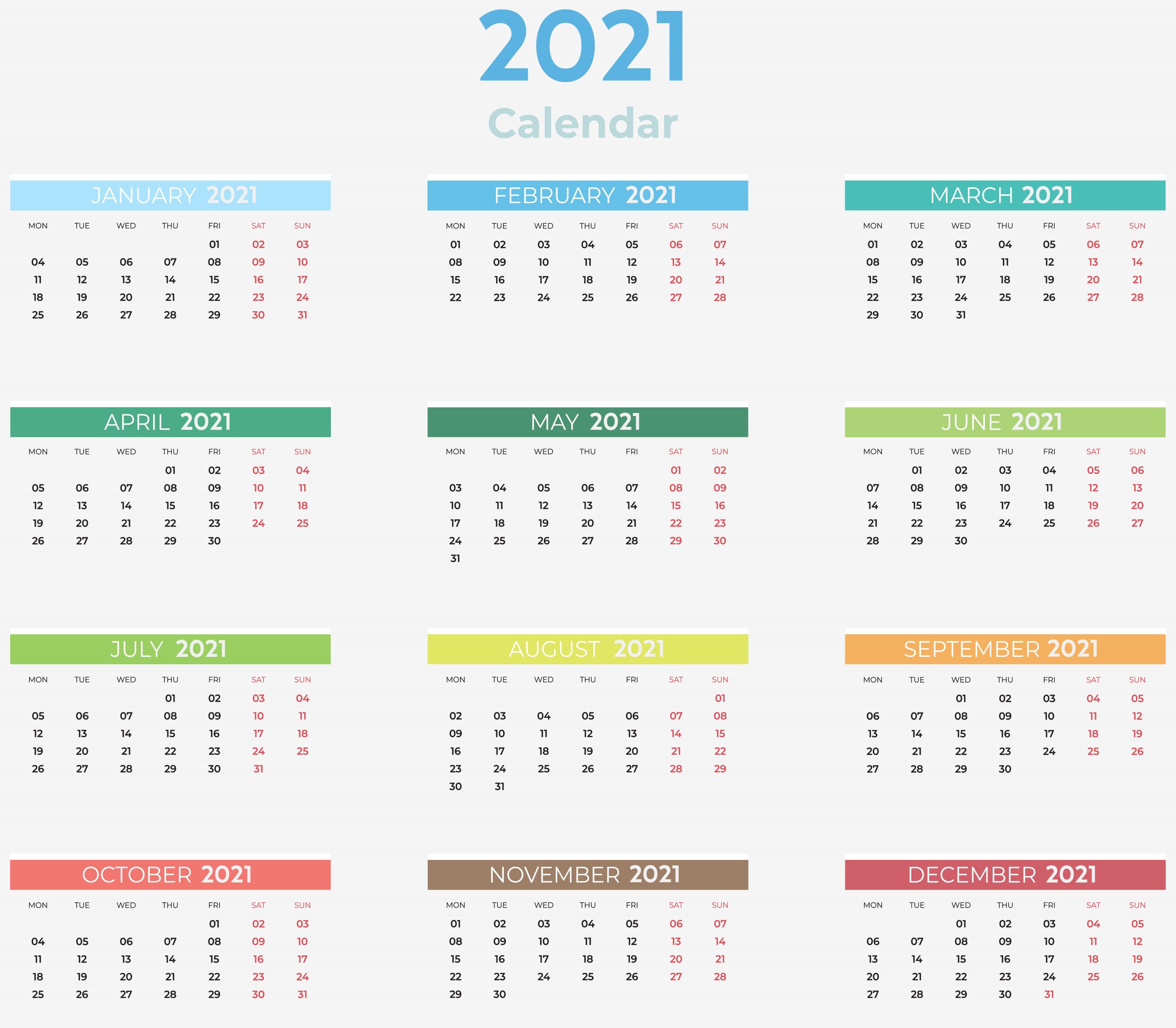 Colorful 2021 calendar wallpaper