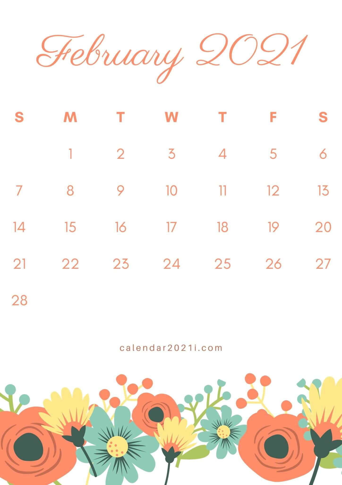February 2021 calendar wallpaper