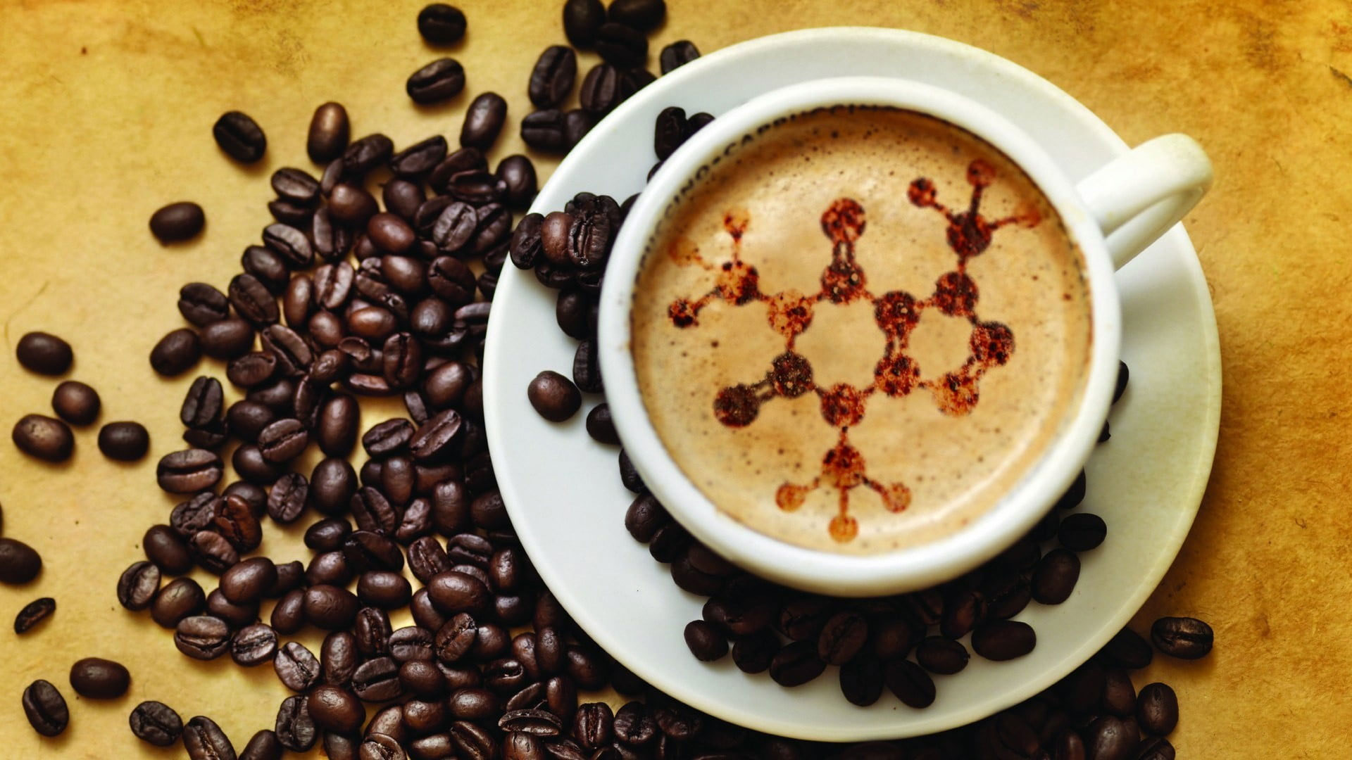 Teacup and saucer wallpaper, science, chemistry, coffee, drink, chemical structures