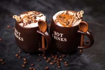Ceramic mugs wallpaper, food, Hot Cocoa, cup, spoon, Cream, coffee beans