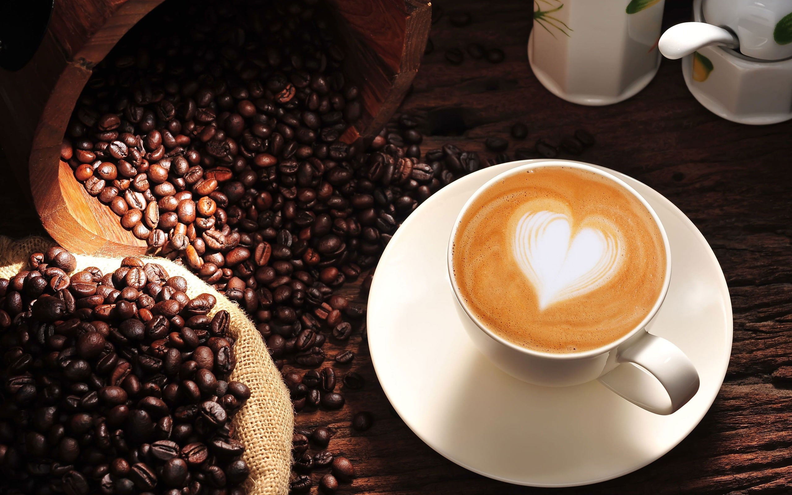 Coffee wallpaper, cappuccino, heart, love, cup, coffee beans
