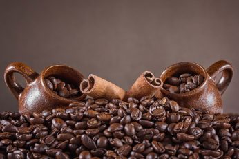 Coffee beans wallpaper, cups, cinnamon