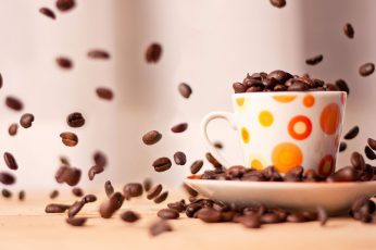 White ceramic mug with coffee beans wallpaper, food, food and drink, roasted coffee bean