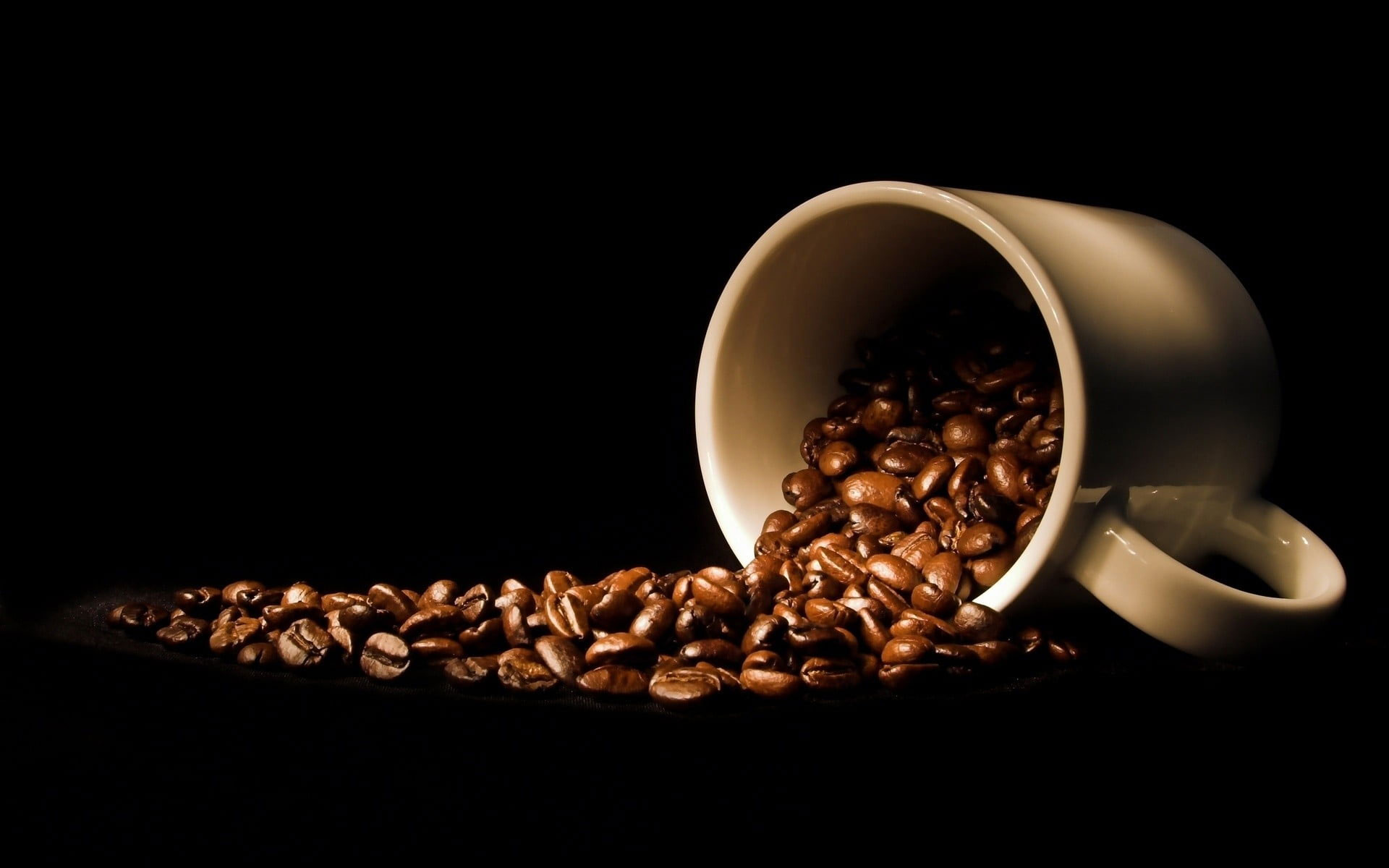 Mug wallpaper, drink, cup, coffee beans, black background