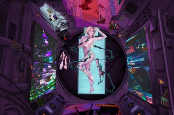 Girl Future wallpaper, Room, Art, The view from the top, Fiction, Cyborg