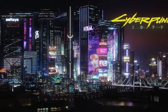 Cyberpunk 2077 wallpaper, video game art, city, night, city lights, neon glow