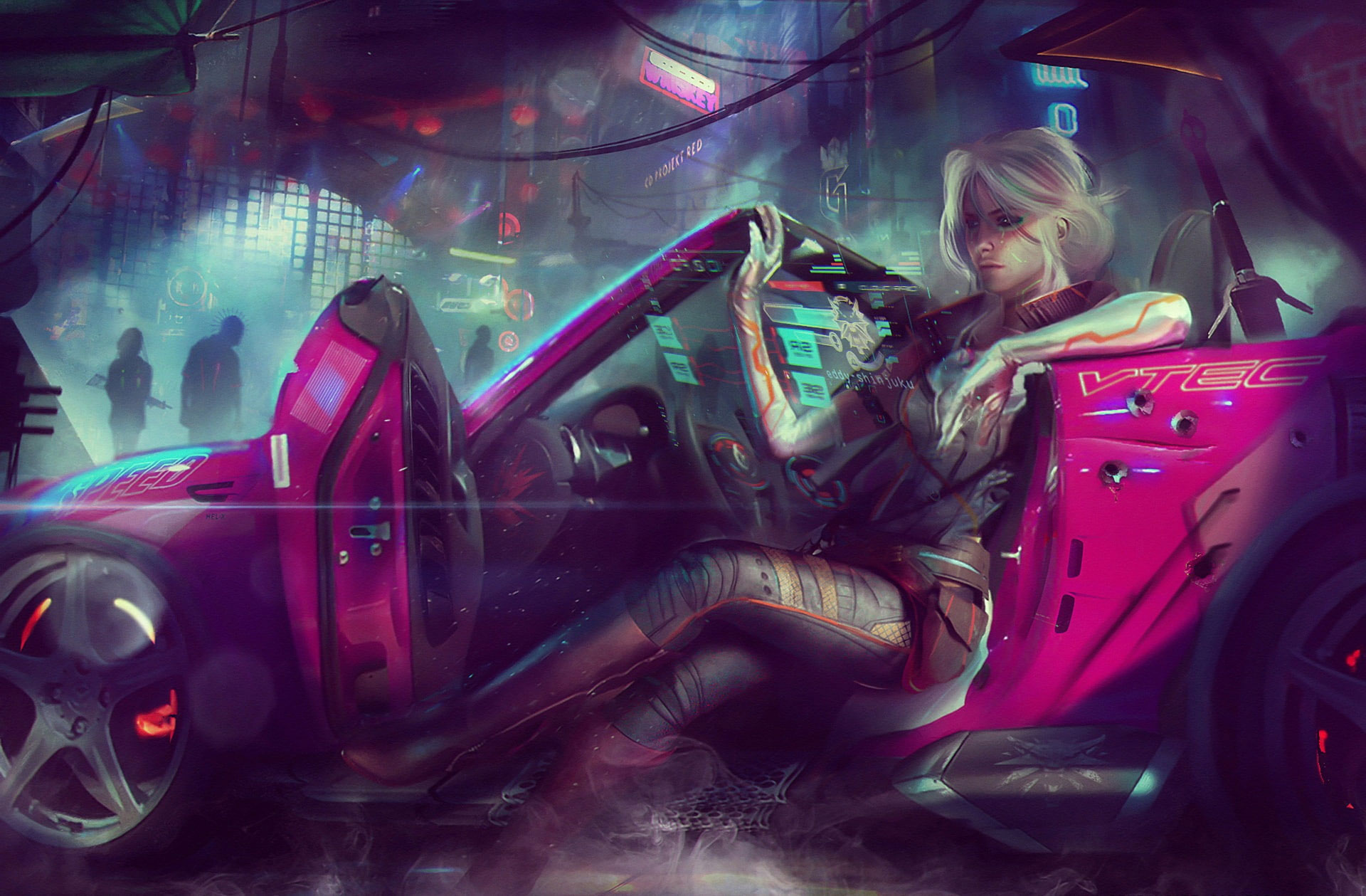 Cyberpunk 2077 wallpaper, girl, the city, fiction, car, the Witcher, art