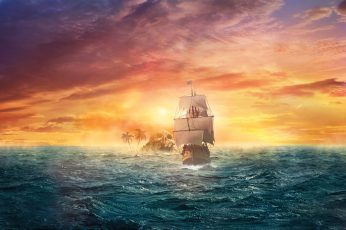 Sailing ship during golden hour wallpaper