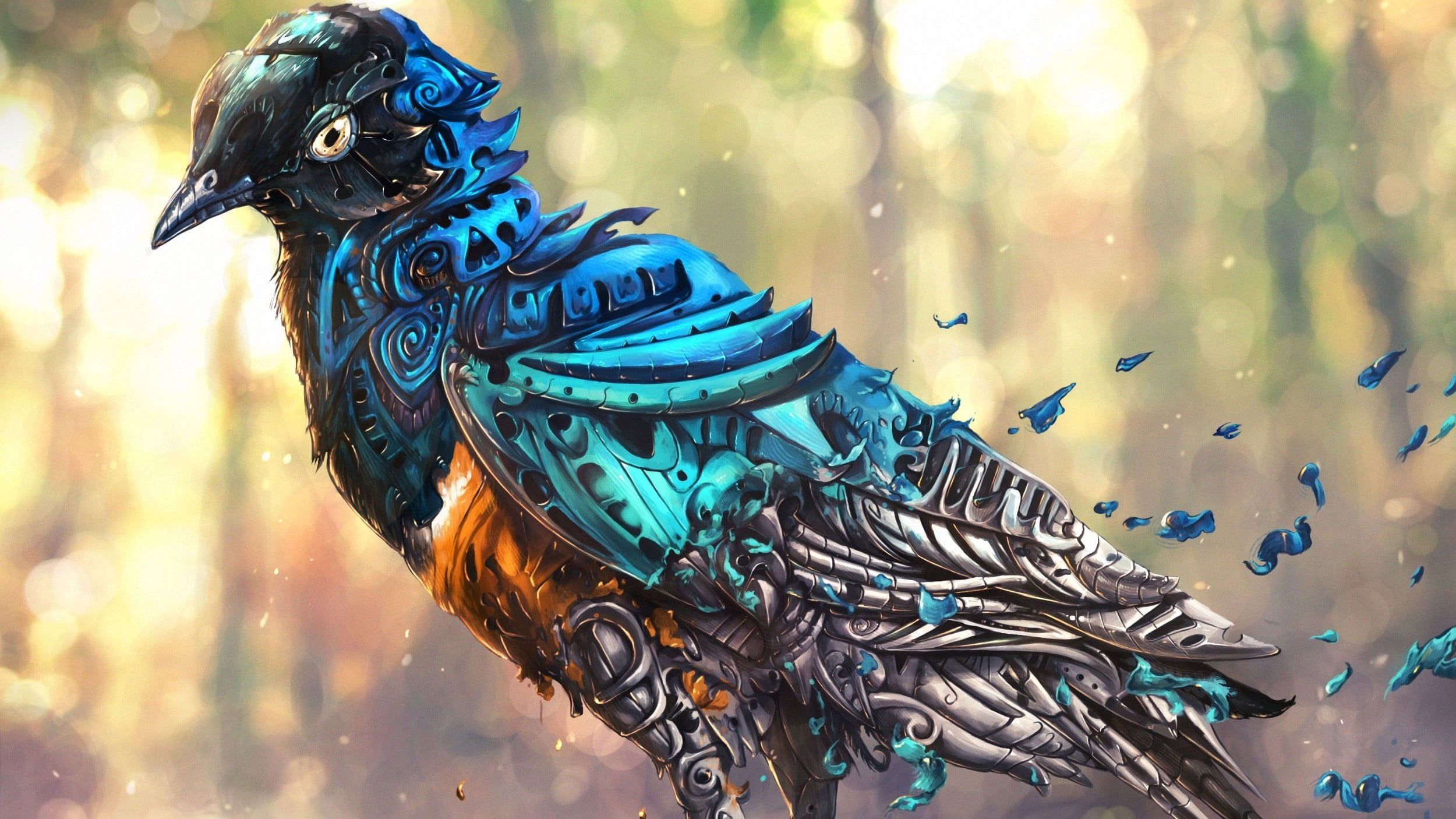 Fantasy art wallpaper, blue and white bird illustration, artwork, digital art