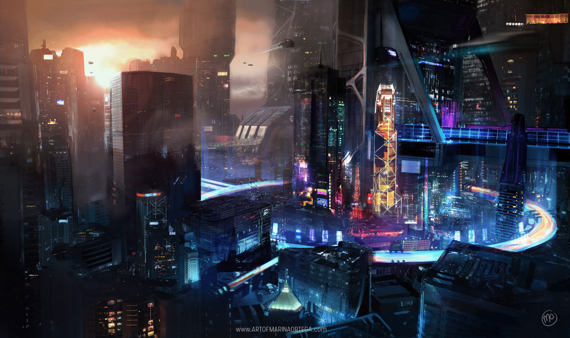 Videogame digital wallpaper, cyber, cyberpunk, science fiction