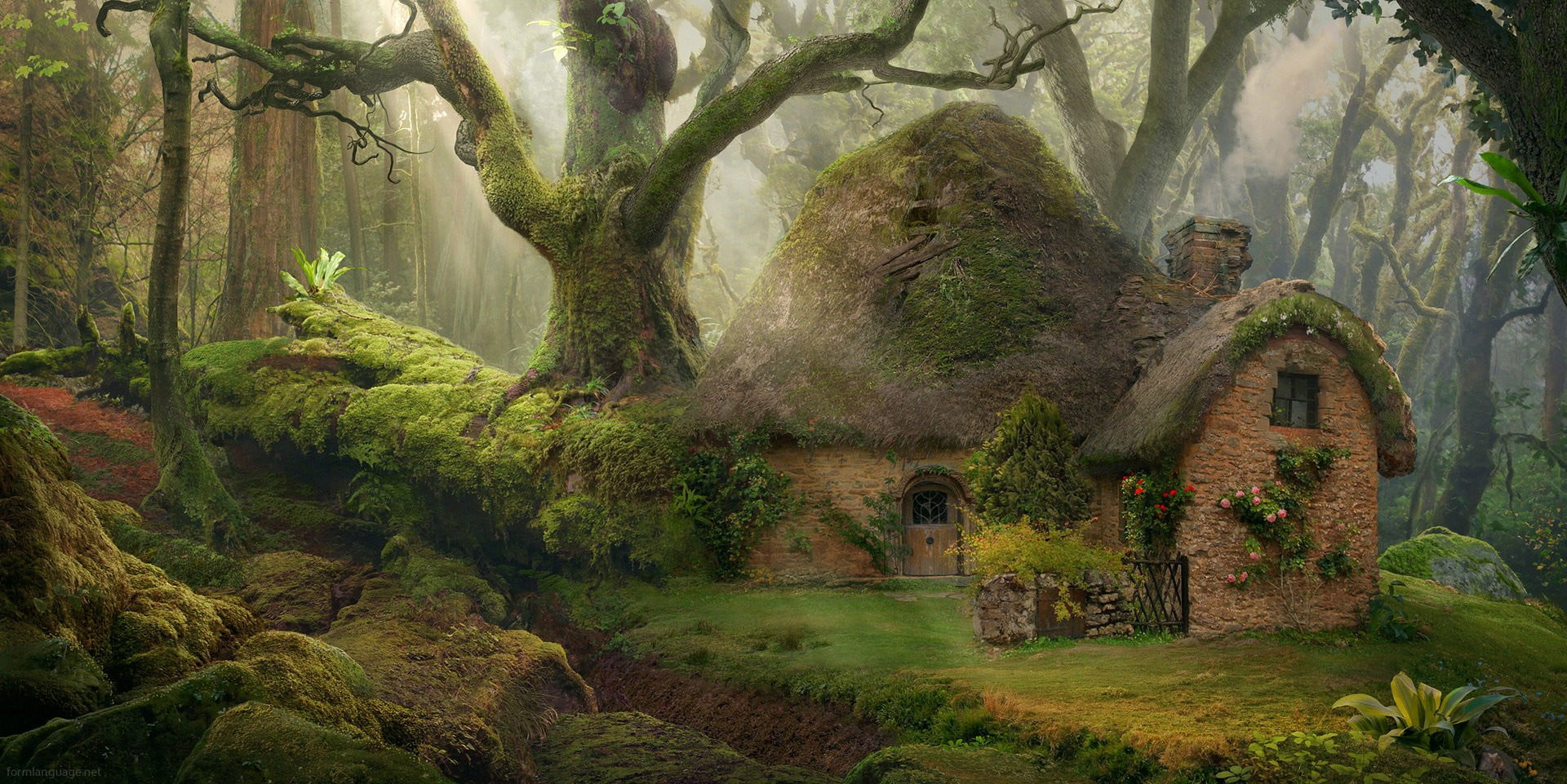 Brown hobbit house wallpaper, nature, forest, fantasy art, tree, plant