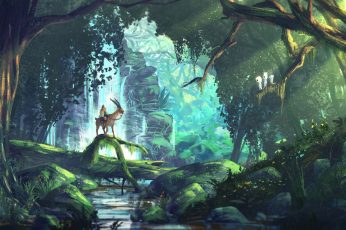 Fantasy art wallpaper, anime, forest, Princess Mononoke