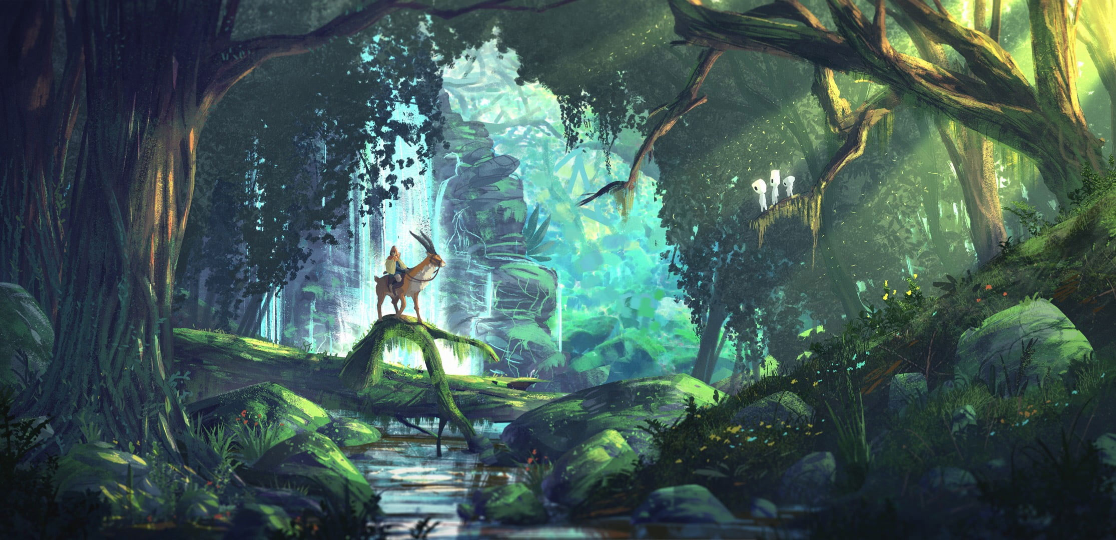 Fantasy art wallpaper, anime, forest, Princess Mononoke