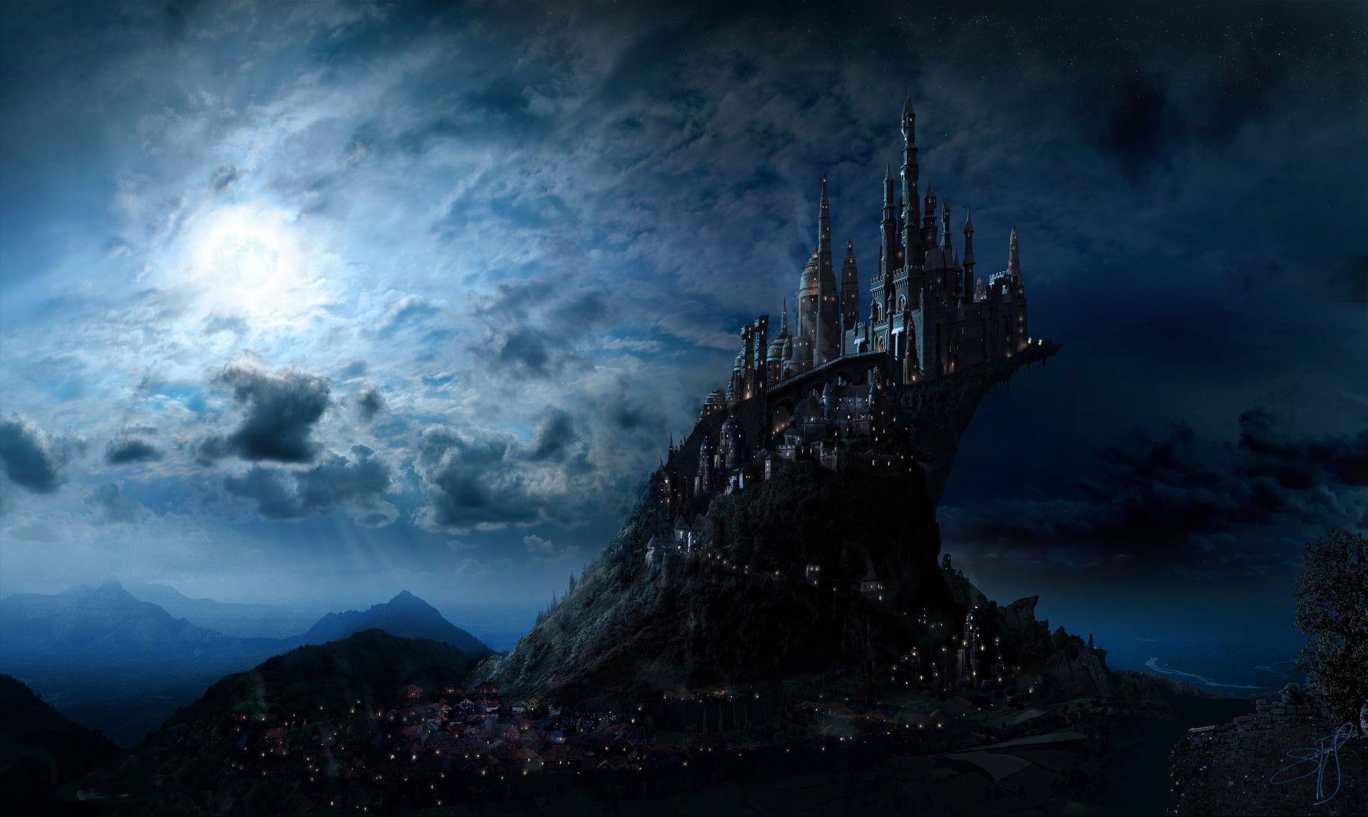 Harry Potter wallpaper, Artistic, Blue, Castle, Fantasy, Hogwarts Castle