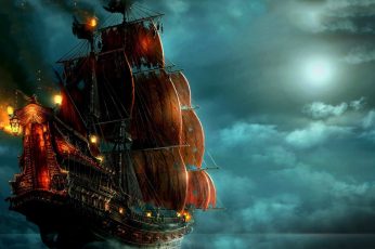 Pirates wallpaper, night, sailing ship