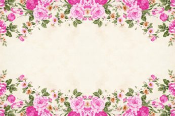 Floral frame wallpaper with pink flowers on top and bottom, border