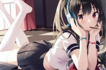 Anime wallpaper, anime girls, long hair, headphones, original characters