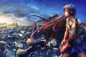 Anime wallpaper, Music, Headphones, Guitar, Anime Girls