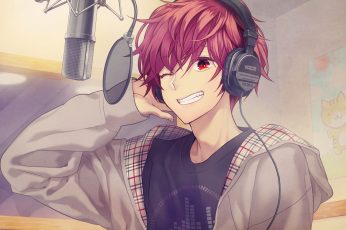 Anime character with headphones wallpaper, music
