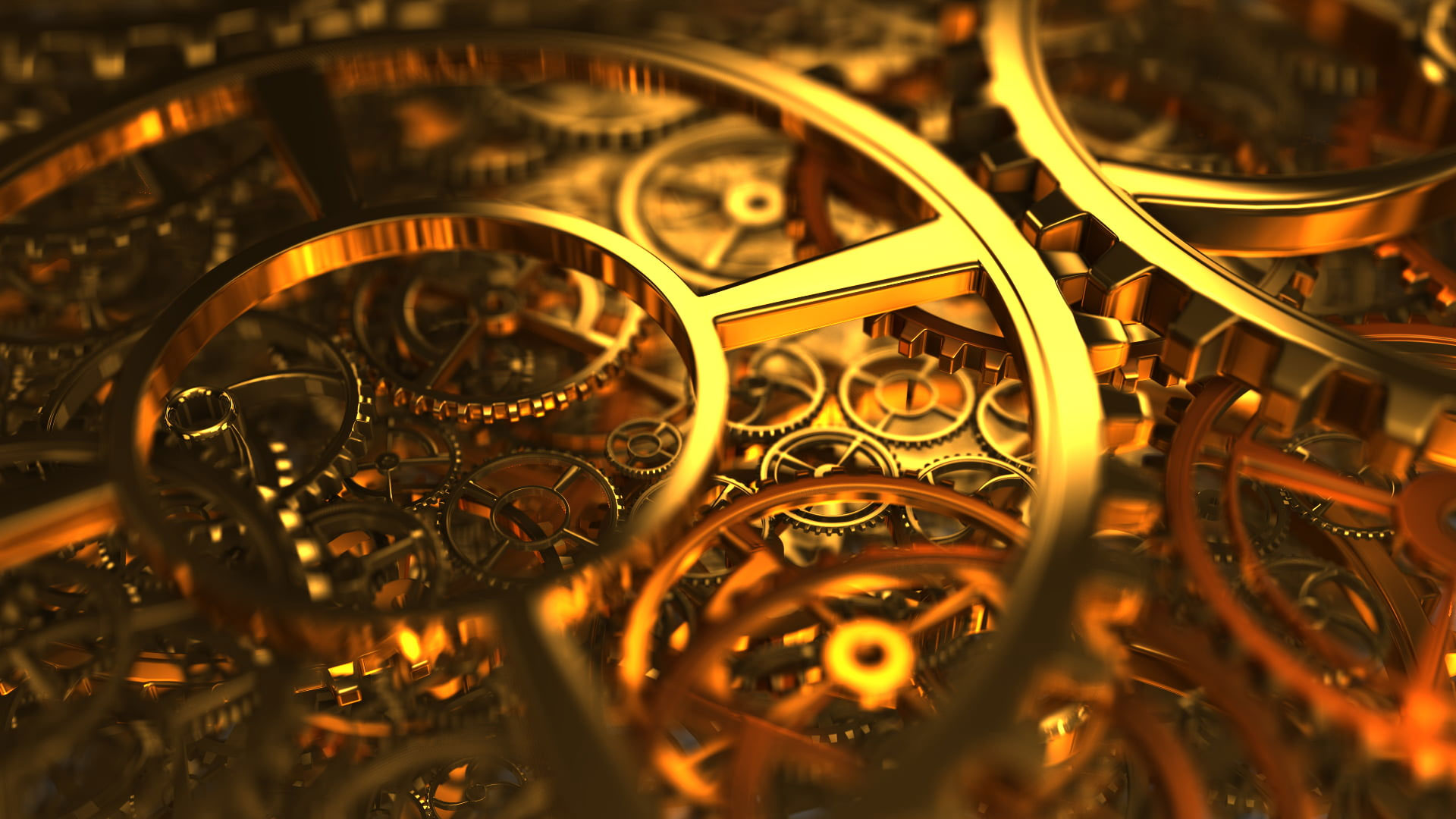 Brass-colored machine, gold gear mechanism, clockwork, gears