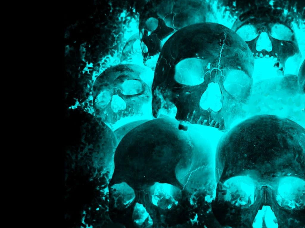 Teal skull wallpaper, fire, neon, cyan, black background, dark