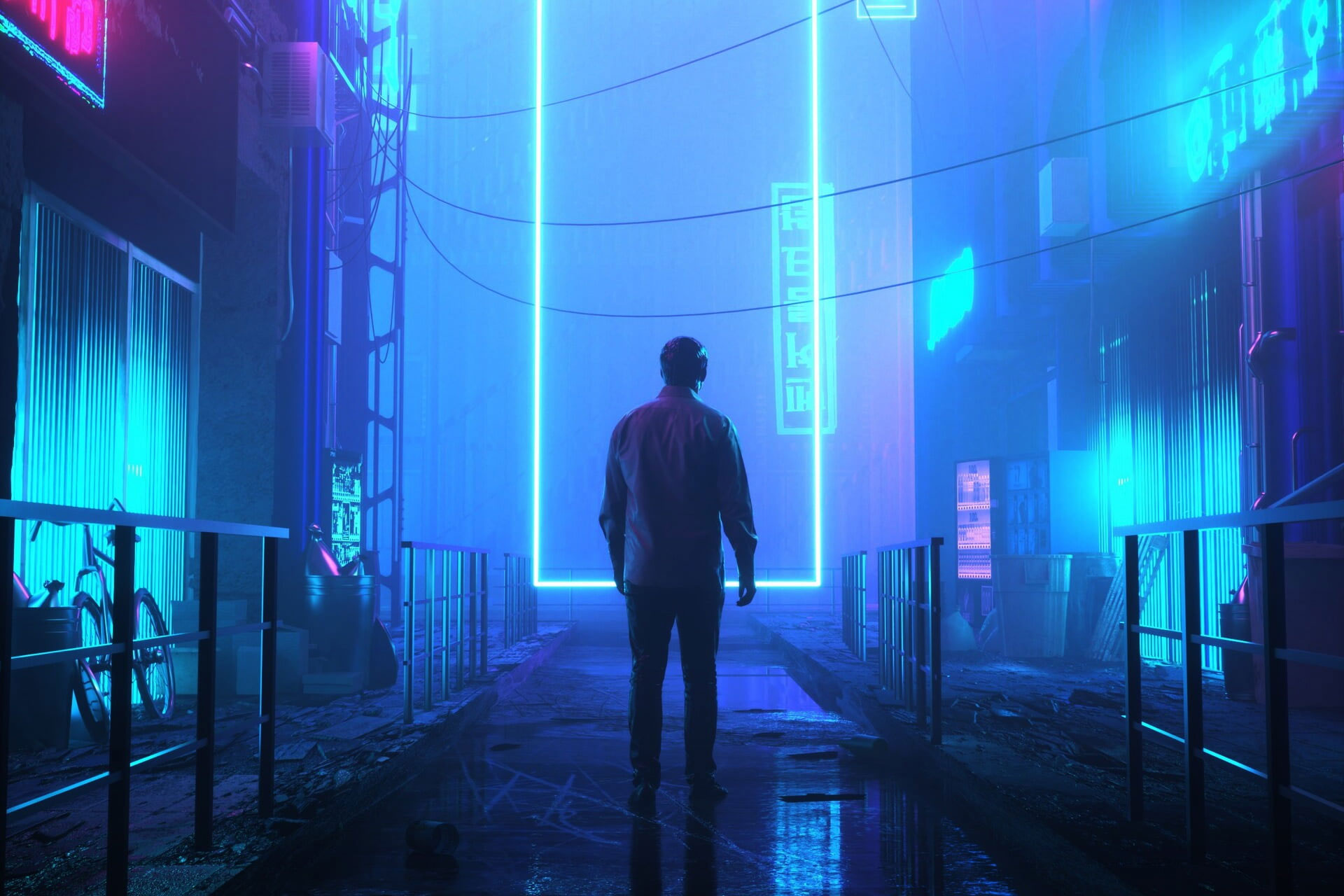 Neon wallpaper, digital art, futuristic city, night, cyberpunk