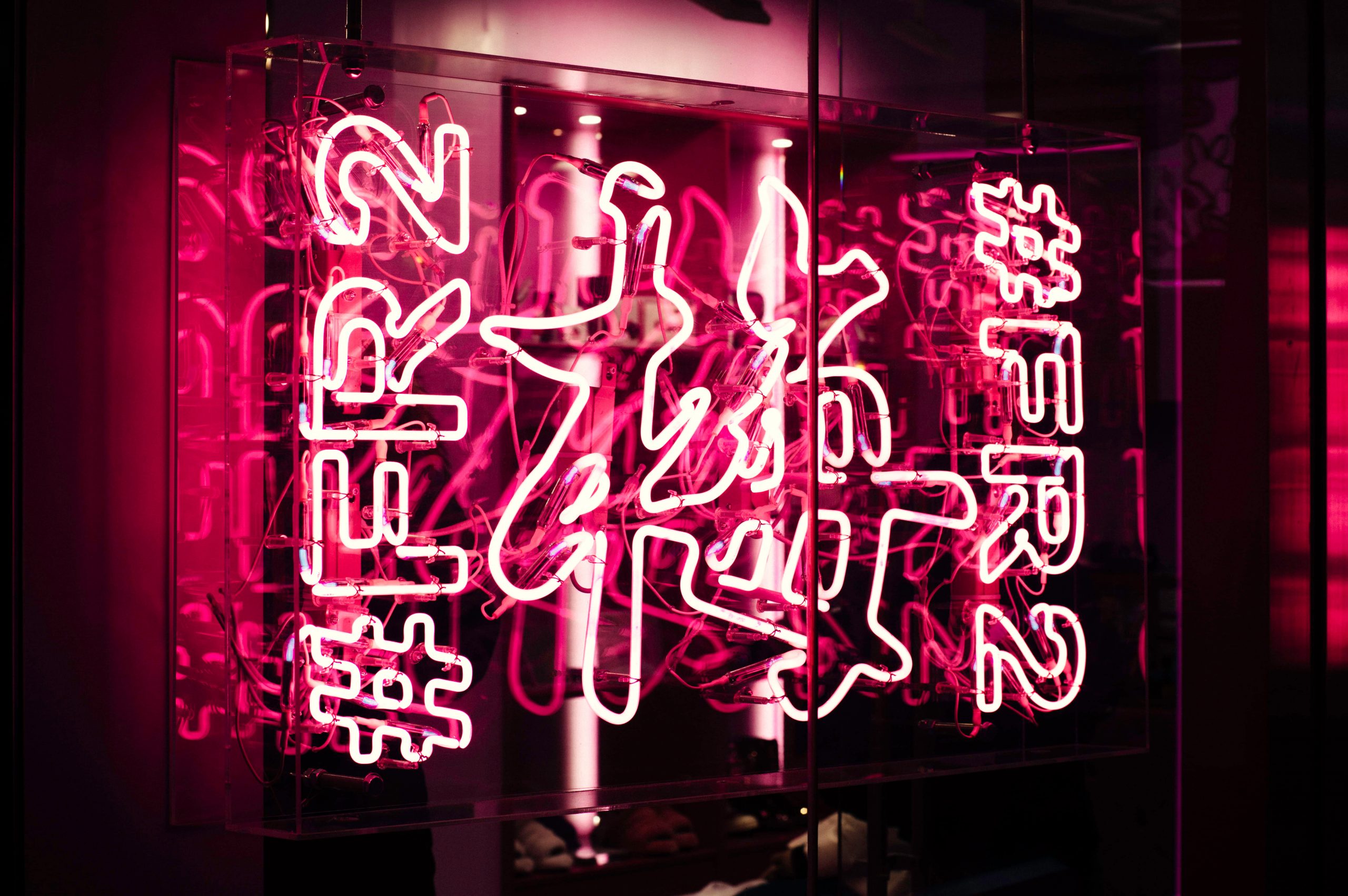 Pink neon light signage wallpaper, lighting, tokyo, harajuku, japan