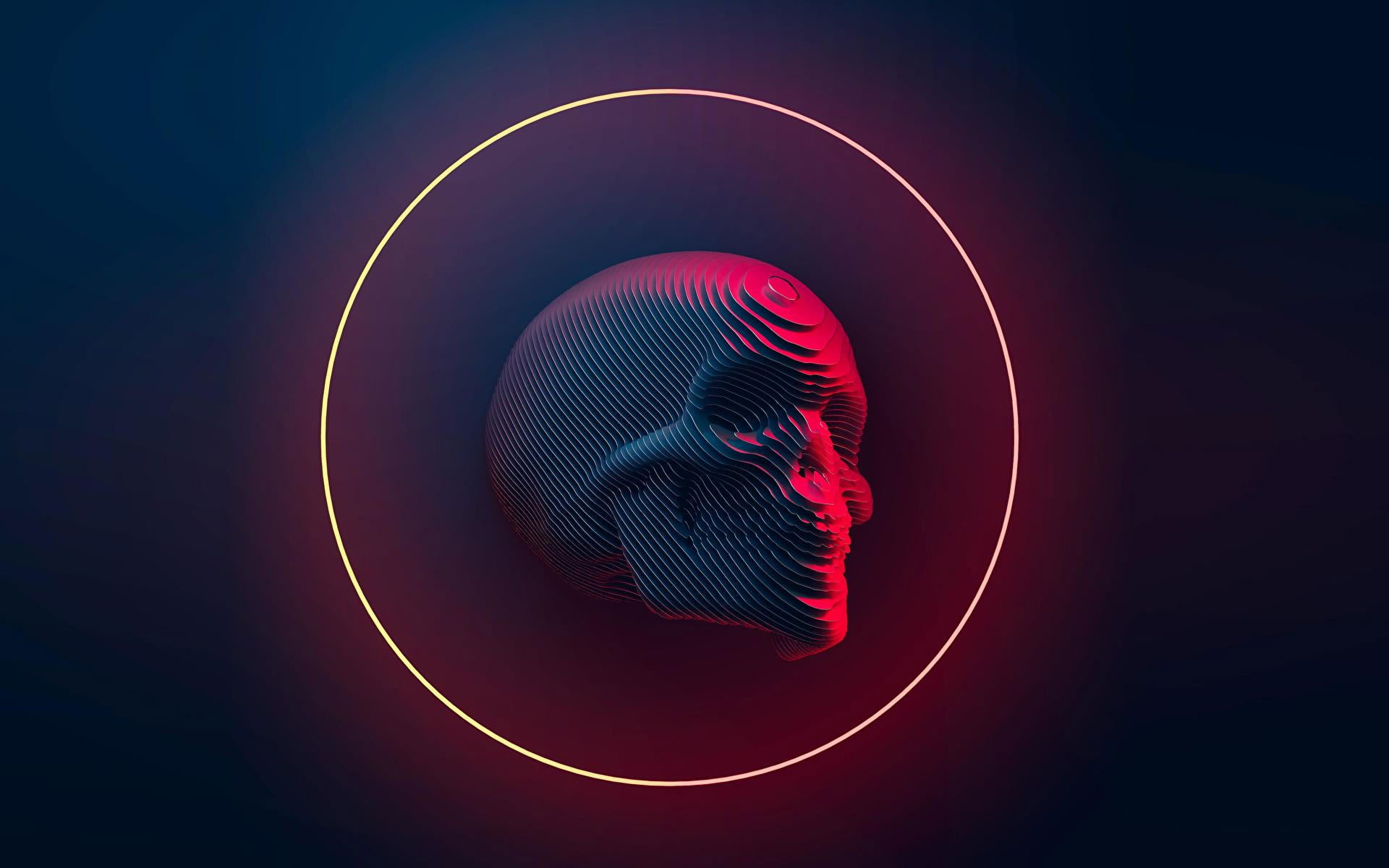 Skull neon wallpaper, Blender, digital