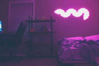 Bedroom neon wallpaper, lights, outrun, synthwave, 80’s, techno, furniture