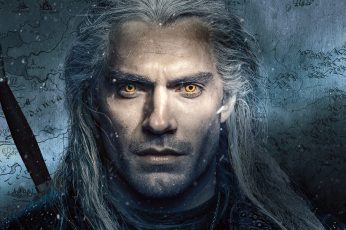 The Witcher wallpaper, Netflix TV Series, Henry Cavill, orange eyes, white hair
