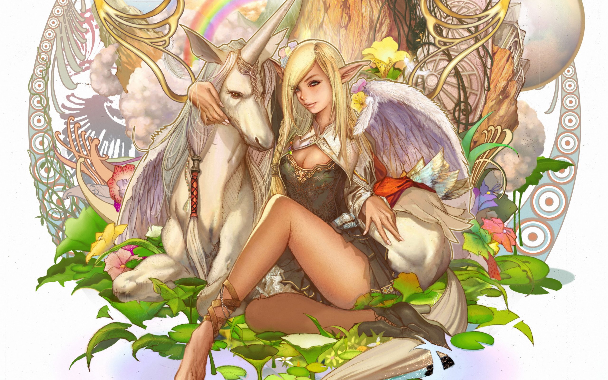 Wallpaper Art, Elf, Fantasy, Games, Girl, Lineage, Unicorn