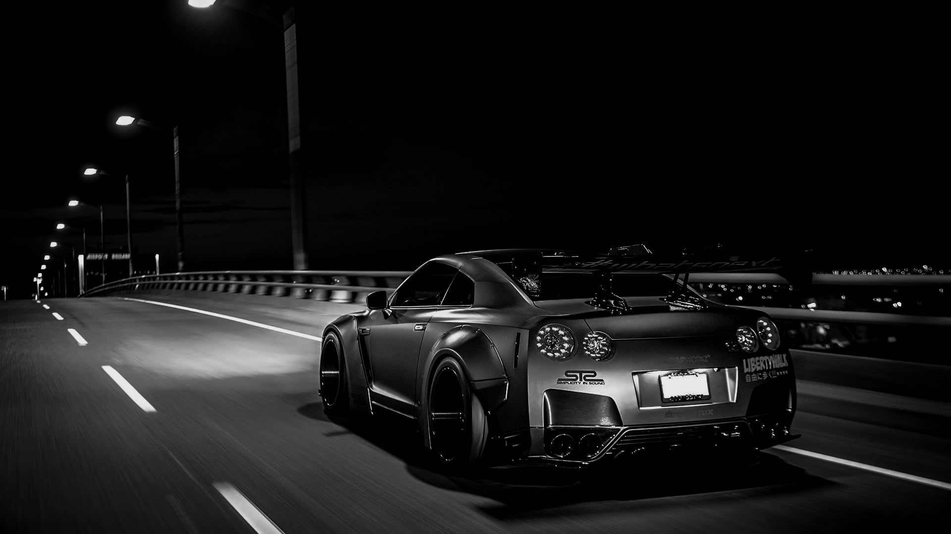 Wallpaper Black Coupe, Tuning, Nissan Skyline Gt R R35