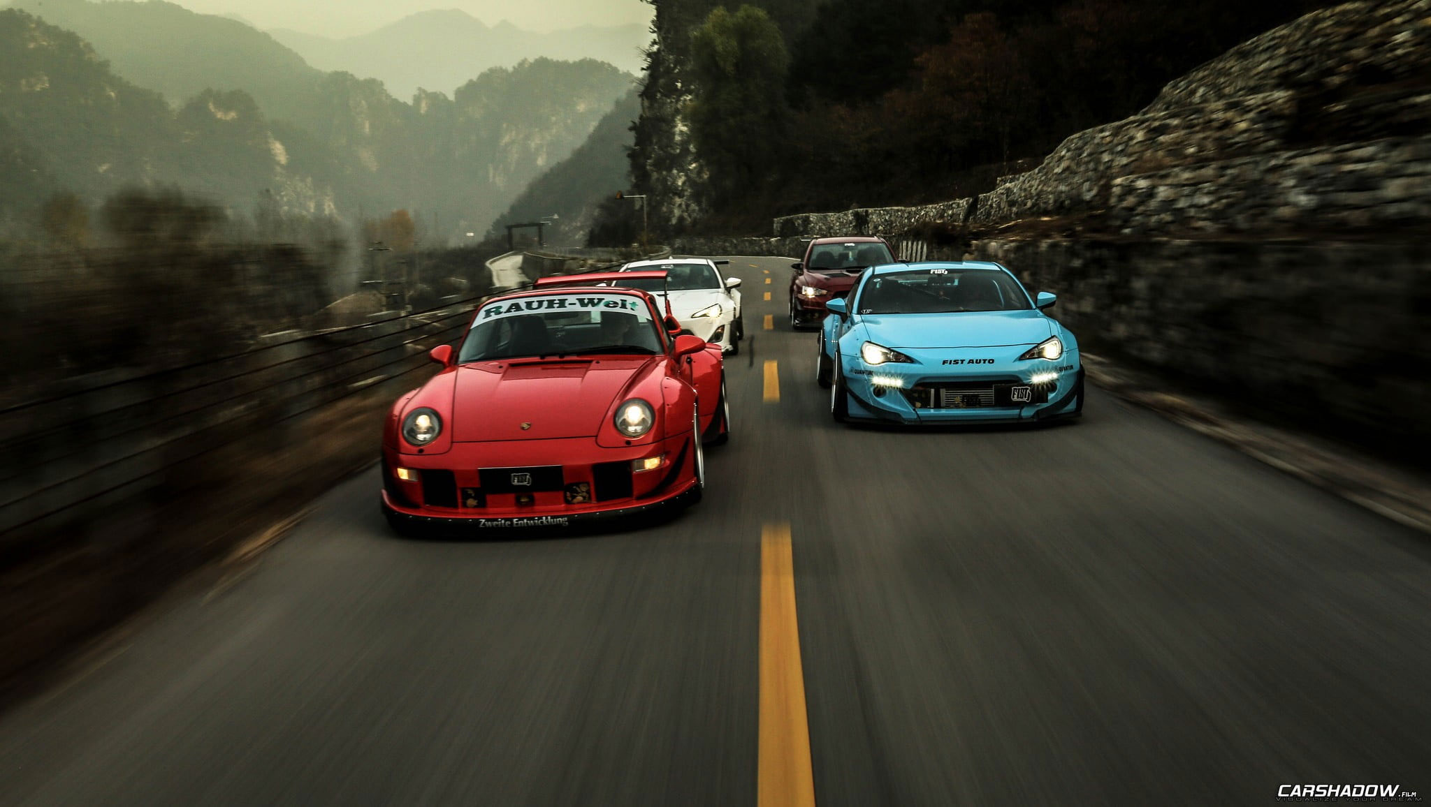 Wallpaper Blue And Red Cars, Rocket Bunny, Stance, Porsche