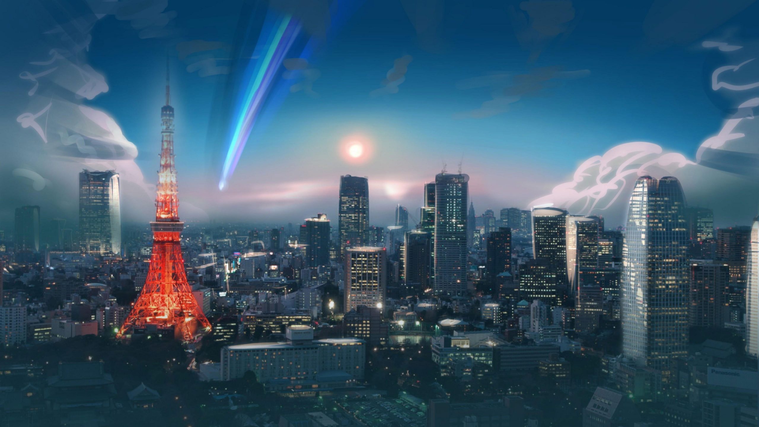 Wallpaper City, Anime, Tokyo, Tower, Comet, Sky 3840×2160